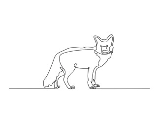 Red fox animal in single outline illustration. Continuous line art drawing of red fox animal. Editable stroke.
