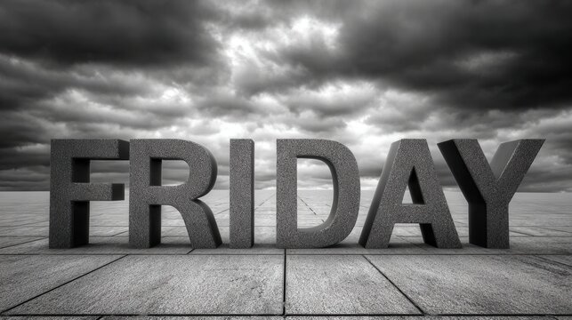 concrete friday letters under stormy sky - Powered by Adobe