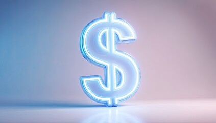 Obraz premium A brightly illuminated blue dollar sign against a soft, gradient background