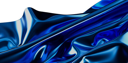 Abstract image of flowing blue metallic fabric. Perfect for backgrounds, textures, and design elements. Features glossy, shiny and fluid shapes
