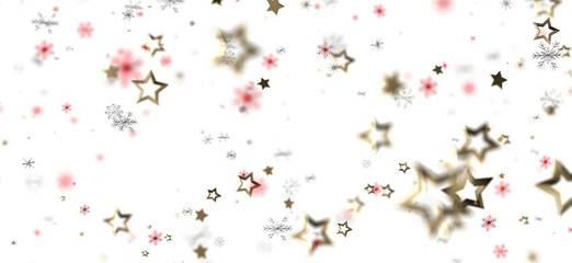 Elegant festive design with gold stars and snowflakes against a clean white backdrop. Perfect for holiday projects, Christmas, New Year, and cel