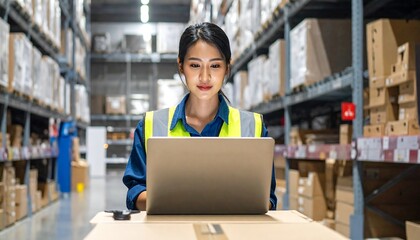 Warehouse Worker Using Laptop.