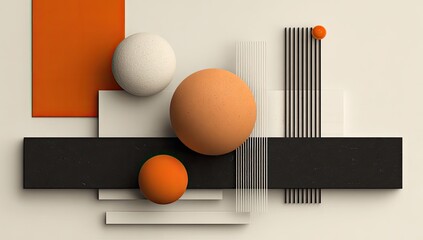 A modern minimalist composition, featuring various 3D geometric forms and soft color gradients