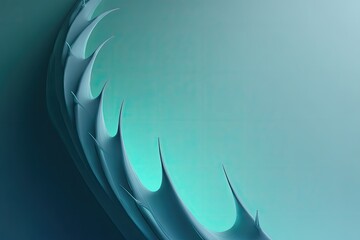 A digital abstract piece with sharp, layered structures set against a gradient teal backdrop