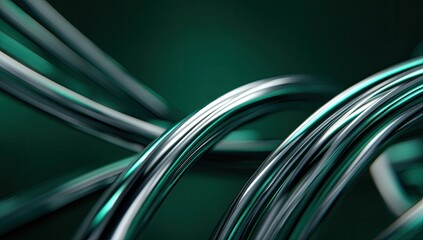 Close-up of abstract, curved, metallic tubes with a glossy finish against a dark background