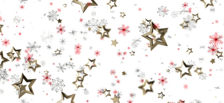 Gold stars and snowflakes float on a white background, perfect for holiday designs. This image evokes feelings of joy and celebration. Ideal for