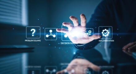 Fototapeta premium Problem and decision guide process management to solve challenges make plans and implement business goals