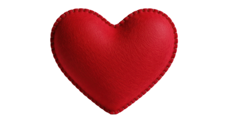 A red heart pillow on a white background.