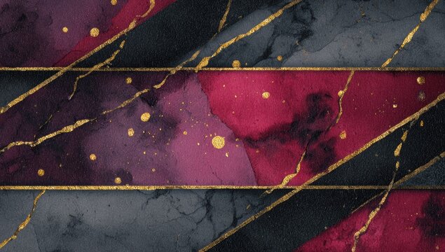 Abstract watercolor with intersecting bands and gold detailing. Texture and depth are prominent - Powered by Adobe