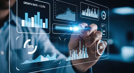 Growth rate and data analysis empower business success through interactive digital charts and visualized metrics