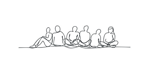 Abstract line art of diverse individuals seated together