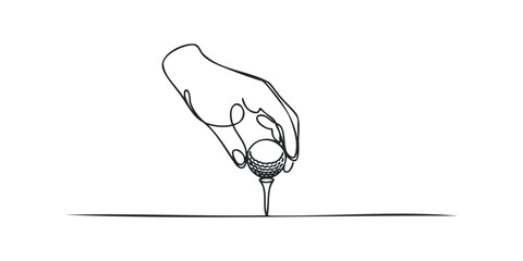 Single line drawing of hand placing golf ball on tee