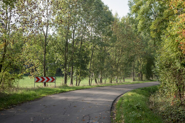 Winding countryside road curving through green trees