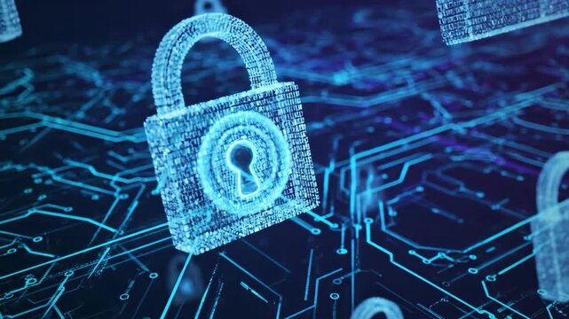 Cybersecurity Concept with Digital Locks on Abstract Background
