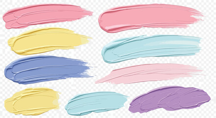 Vector art of collection of colorful cosmetic cream strokes on transparent background for beauty and makeup concept design element