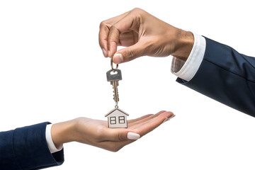 Real Estate Owner Giving Key to Buyer &ndash; House Sale Concept