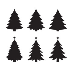 Collection of Black Christmas Tree Silhouettes with Stars