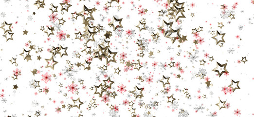 Festive Christmas background with floating golden stars, snowflakes, and holiday decorations. Perfect for celebrations, seasonal greetings, and