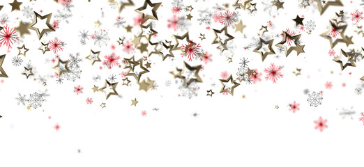 A beautiful illustration of falling golden stars and snowflakes perfect for Christmas and winter holiday designs. Ideal for greeting cards, bann