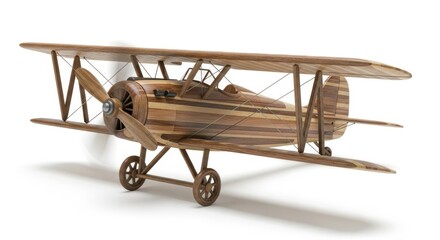 Detailed wooden model of a vintage biplane aircraft