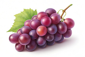 Fototapeta premium Lush cluster of red grapes with vibrant green leaf on pristine white surface