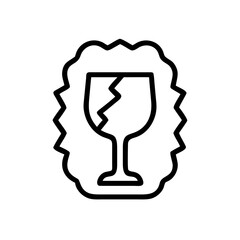 Broken glass symbol in linear style representing fragility  