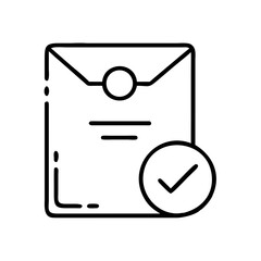 Line art envelope with checkmark symbol representing postal mail concept  