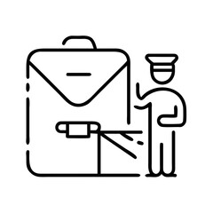Postal worker presenting a mail carrier bag with open flap  