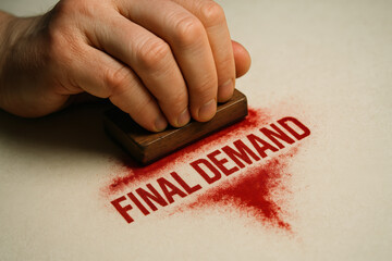 Final demand notice inked firmly on paper conveys urgency and official warning with crimson stamp