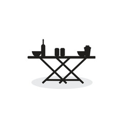 Kitchen Table Silhouette with Utensils and Bottles Vector