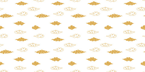 Traditional Chinese or Japanese clouds with spiral swirls. Seamless pattern in flat style and gold color. Vector illustration for mid autumn festival, new year and holiday banners poster, card, cover