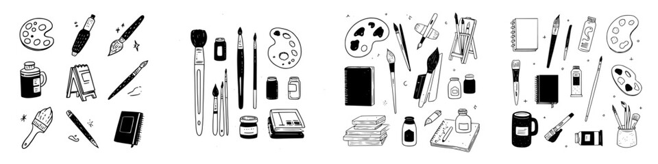 Hand drawn icons set of various art and craft supplies for creative work © schmidt