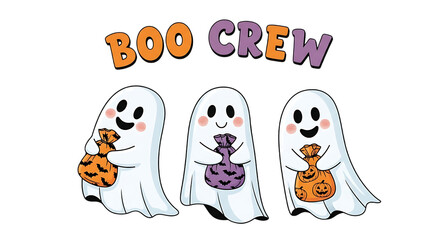 Fototapeta premium Three cute ghosts with candy bags isolated on transparent background
