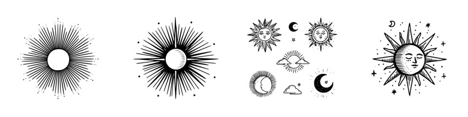 Esoteric celestial bodies icons set with sun moon and stars
