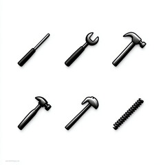 Stylized Black Hand Tools Icons Collection, black and white, representing repair and maintenance with copy space
