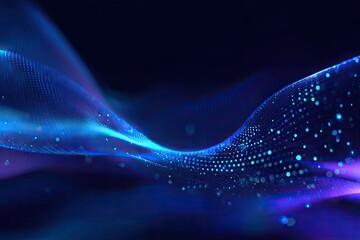 Digital wavy abstract backdrop, a flowing blue and purple mesh, bokeh, dark background