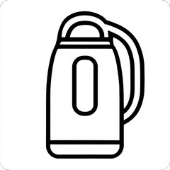 Minimalist Outline Electric Kettle Icon, black and white, representing kitchen appliances and hot beverages with copy space