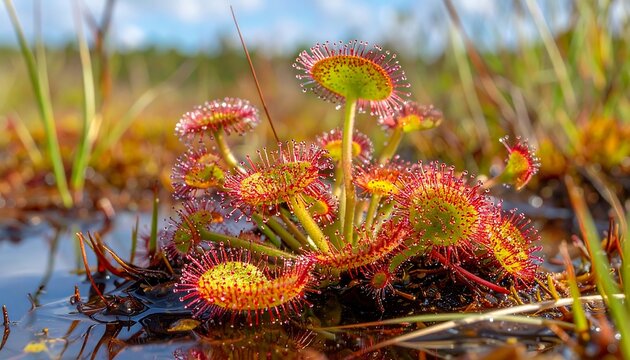 Vibrant Carnivorous Plant in Wetland.