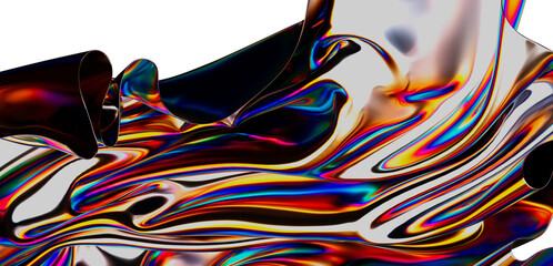 Modern abstract art background with iridescent colorful flowing liquid shapes. Vibrant colors reflect and blend into a mesmerizing artistic comp