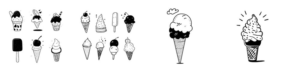 Assortment of hand drawn ice cream and frozen dessert icons