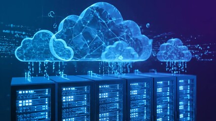 Cloud Computing Concept with Data Servers and Digital Particles