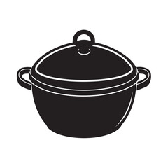 Clay Cooking Pot With Lid Silhouette Artwork