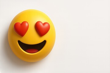 Fototapeta premium Bright yellow emoji with red heart eyes symbolizing love and happiness on neutral background
