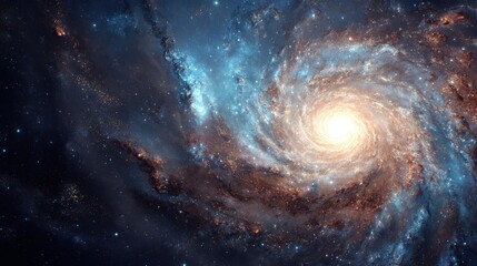 Breathtaking spiral galaxy with stars and cosmic dust in deep space view.