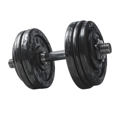 Naklejka premium Two of black rubber metal Dumbbell with copy space. 3d rendering illustration isolated on white background. Gym, fitness and sports equipment symbol.