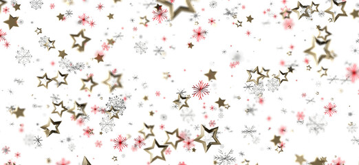 A vibrant background featuring falling gold stars and snowflakes, perfect for Christmas or New Year celebrations, creating a sense of joy and ho
