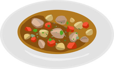 Stew with Meat and Vegetables Illustration