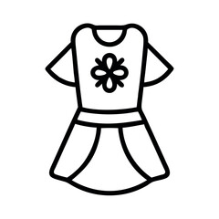 Simple outline drawing of a child s dress with a flower design