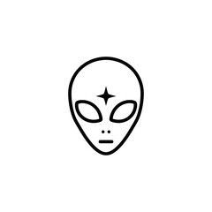 Black outlined alien head, minimalist drawing on white. Forehead star