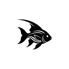 Stylized black fish silhouette with decorative white wave-like patterns